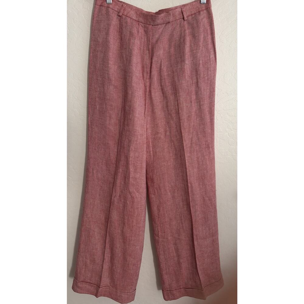 Vintage Jones NY Red Tweed Pants Womens 12 Linen Pleated Loose 90s Dress Luxury
